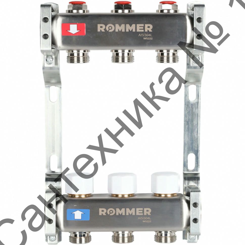 Коллектор из нержавеющей стали без расходомеров 3 выхода ROMMER