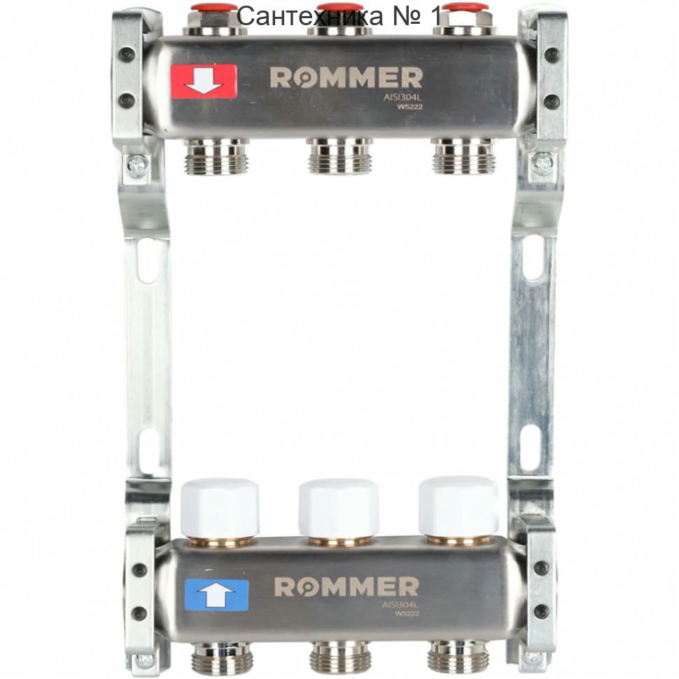 Коллектор из нержавеющей стали без расходомеров 3 выхода ROMMER