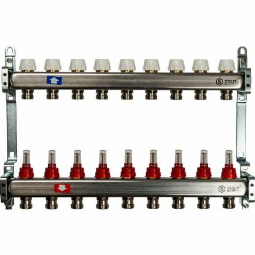 Коллекторная группа из нержавеющей стали с расходомерами на 9 выходов STOUT