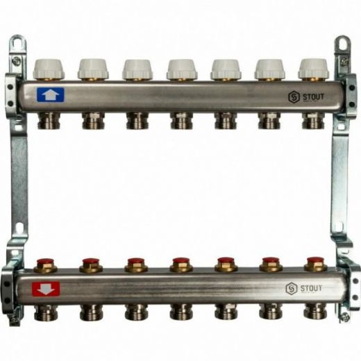 Коллекторная группа из нержавеющей стали без расходомеров на 7 выходов STOUT
