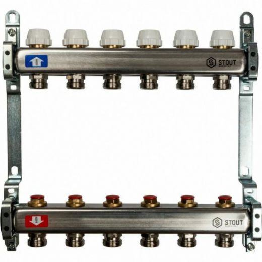 Коллекторная группа из нержавеющей стали без расходомеров на 6 выходов STOUT