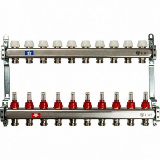 Коллекторная группа из нержавеющей стали с расходомерами на 10 выходов STOUT