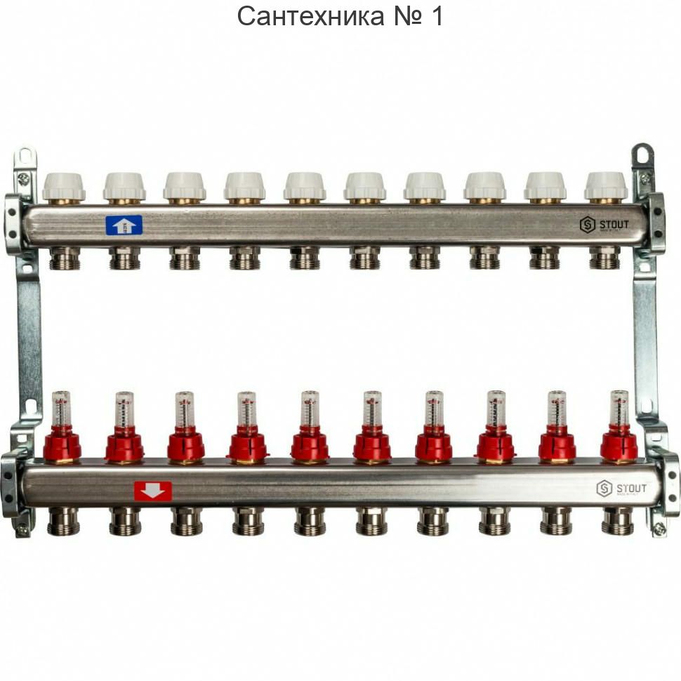 Коллекторная группа из нержавеющей стали с расходомерами на 10 выходов STOUT