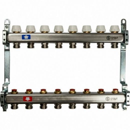 Коллекторная группа из нержавеющей стали без расходомеров на 8 выходов STOUT