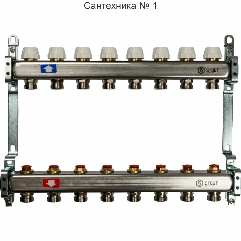 Коллекторная группа из нержавеющей стали без расходомеров на 8 выходов STOUT