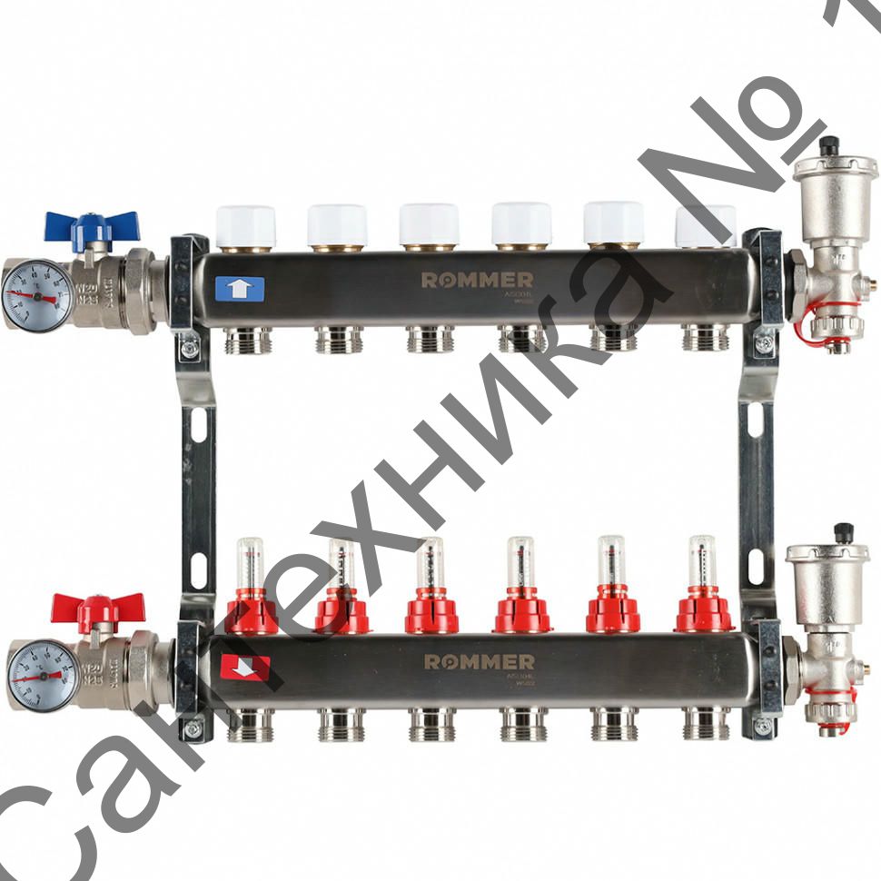 Коллектор из нержавеющей стали в сборе с расходомерами 6 выходов ROMMER