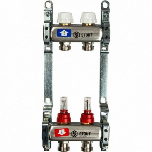 Коллекторная группа из нержавеющей стали с расходомерами на 2 выхода STOUT