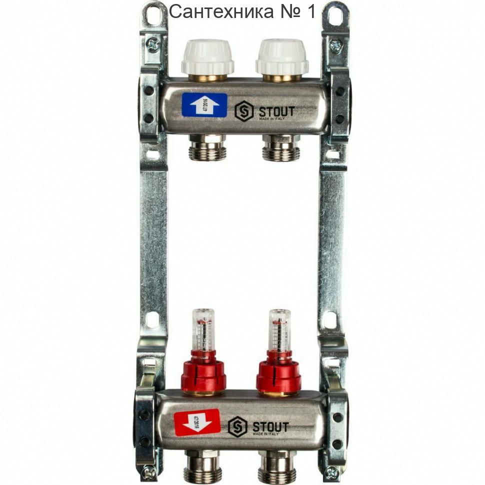 Коллекторная группа из нержавеющей стали с расходомерами на 2 выхода STOUT