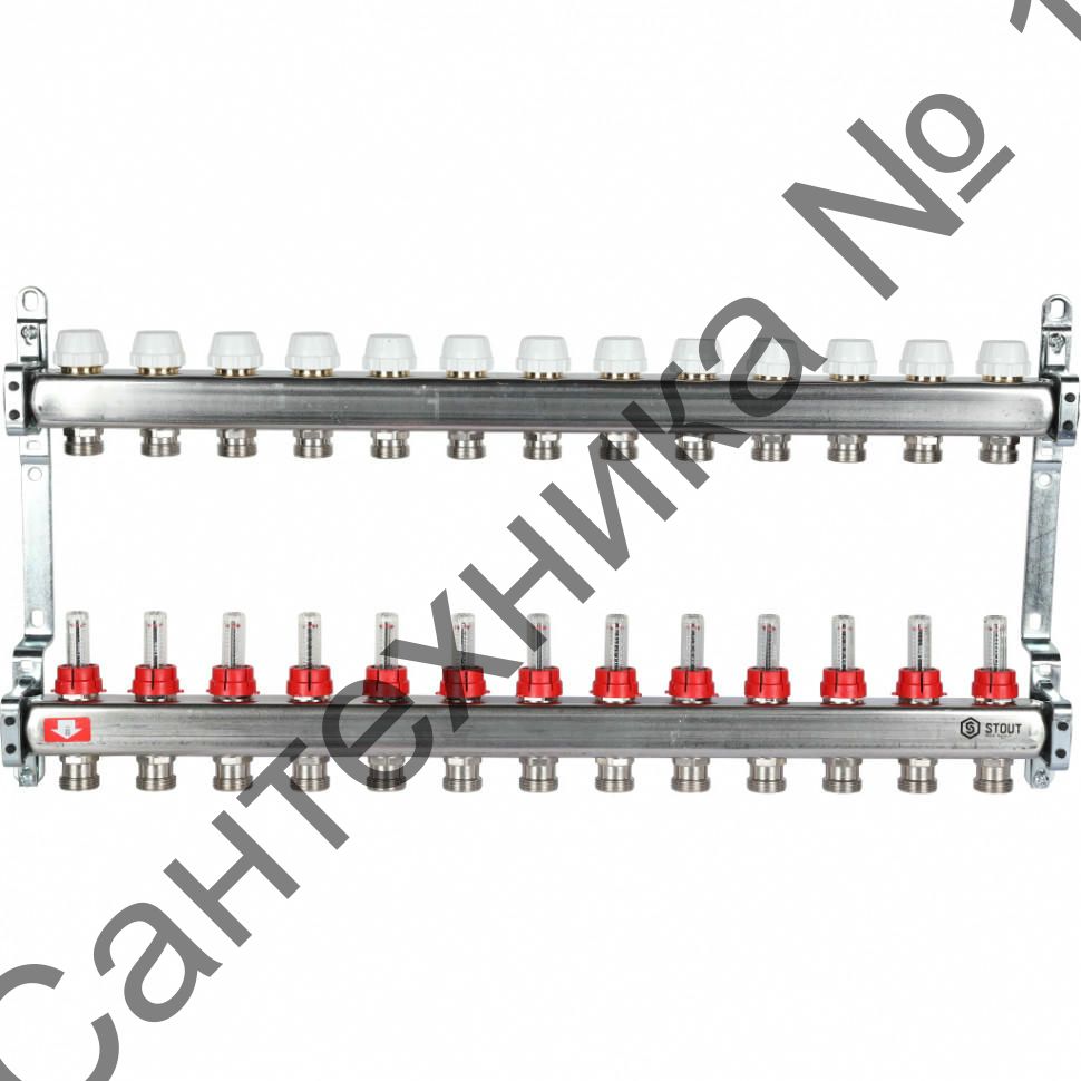 Коллекторная группа из нержавеющей стали с расходомерами на 13 выходов STOUT