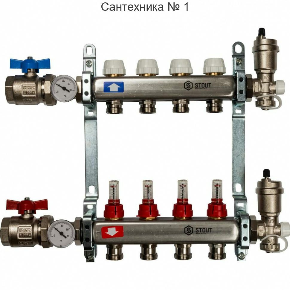 Коллекторная группа в сборе из нержавеющей стали с расходомерами на 4 выхода STOUT