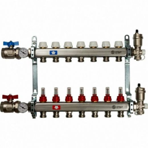 Коллекторная группа в сборе из нержавеющей стали с расходомерами на 7 выходов STOUT
