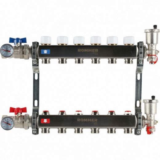 Коллектор из нержавеющей стали в сборе без расходомеров 6 выходов ROMMER