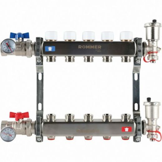 Коллектор из нержавеющей стали в сборе без расходомеров 5 выходов ROMMER