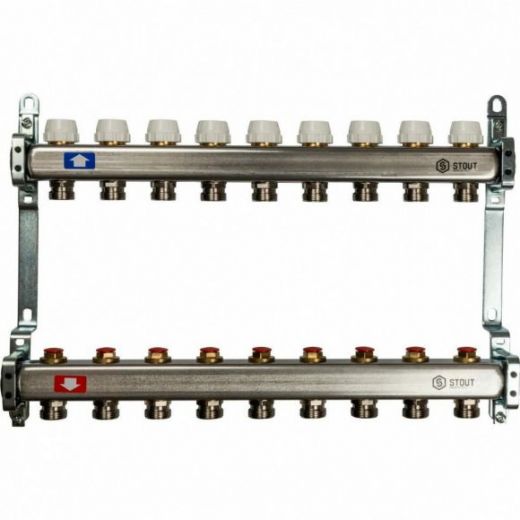 Коллекторная группа из нержавеющей стали без расходомеров на 9 выходов STOUT