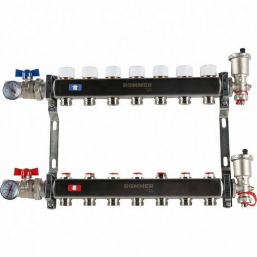 Коллектор из нержавеющей стали в сборе без расходомеров 7 выходов ROMMER
