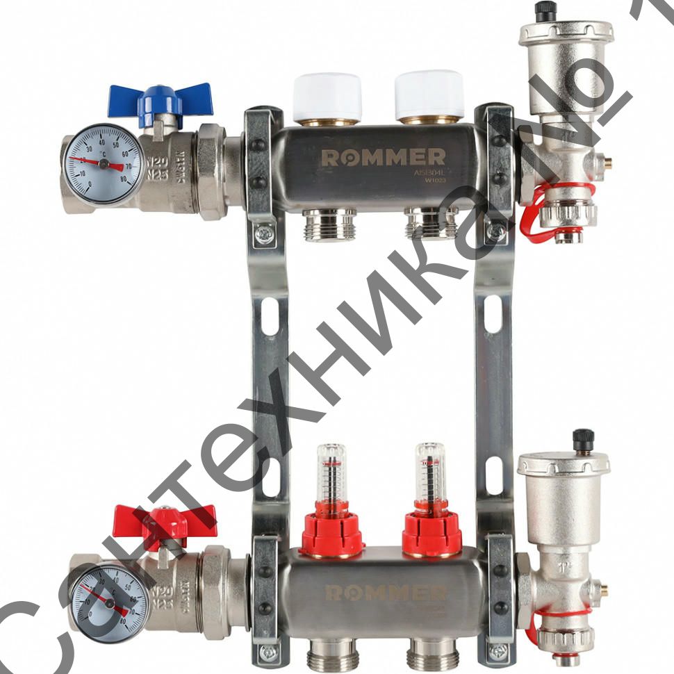 Коллектор из нержавеющей стали в сборе с расходомерами 2 выхода ROMMER