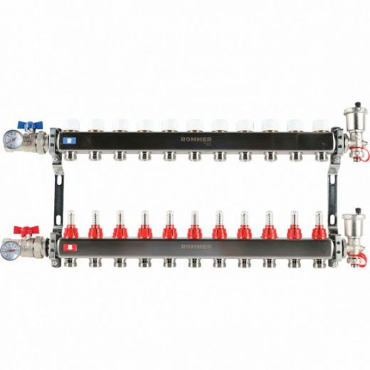 Коллектор из нержавеющей стали в сборе с расходомерами 11 выходов ROMMER