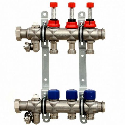 Коллекторная группа НГ 1" с вентилями и расходомерами на 11 контуров 3/4" EK, нержавеющая сталь ELSEN