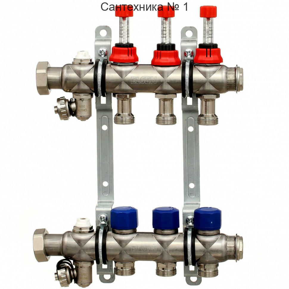 Коллекторная группа НГ 1" с вентилями и расходомерами на 11 контуров 3/4" EK, нержавеющая сталь ELSEN