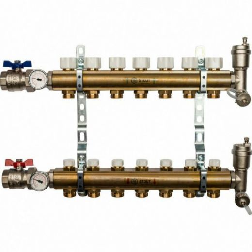 Коллекторная группа из латуни без расходомеров на 7 выходов STOUT