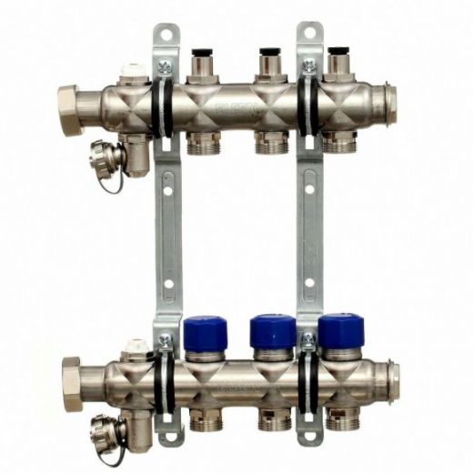 Коллекторная группа НГ 1" с вентилями на 3 контура 3/4" EK, нержавеющая сталь ELSEN