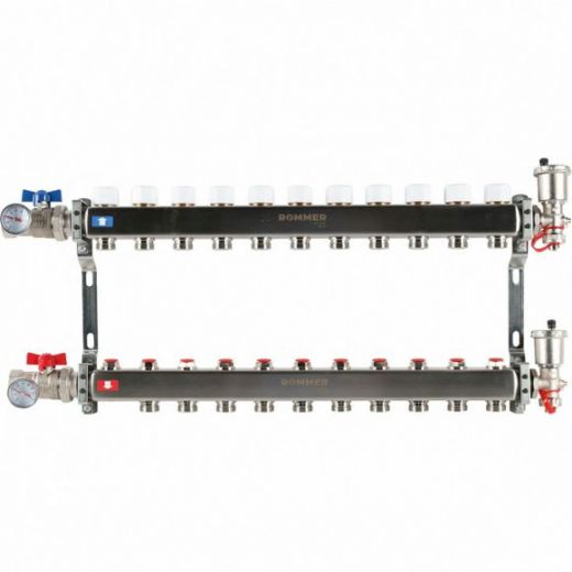 Коллектор из нержавеющей стали в сборе без расходомеров 11 выходов ROMMER