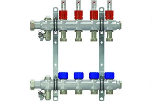 Коллекторная группа НГ 1" с вентилями и расходомерами на 4 контура 3/4" EK, нержавеющая сталь ELSEN