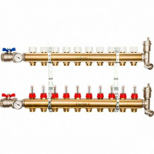Коллекторная группа из латуни с расходомерами 10 выходов STOUT