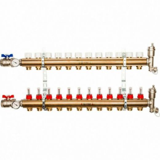 Коллекторная группа из латуни с расходомерами 12 выходов STOUT