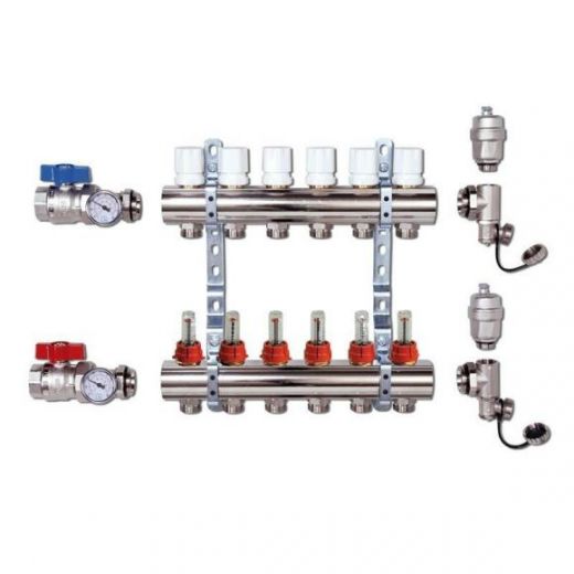 Коллекторная группа с расходомерами 1" на 8 выходов 3/4 ЕК Luxor CD 473M