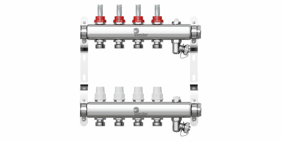 Коллектор из нержавеющей стали 1"-3/4 в сборе с расходомерами на 4 выхода Wester