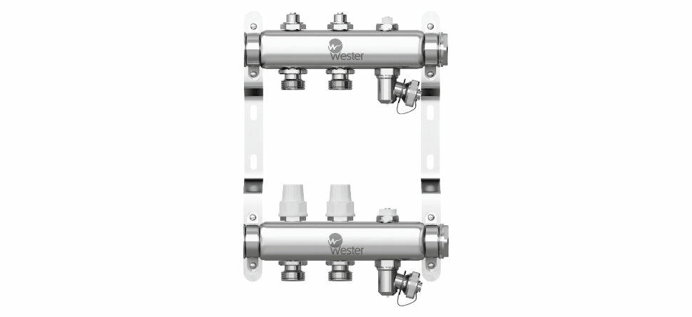 Коллектор из нержавеющей стали 1"-3/4 в сборе на 2 выхода с 2 заглушками Wester