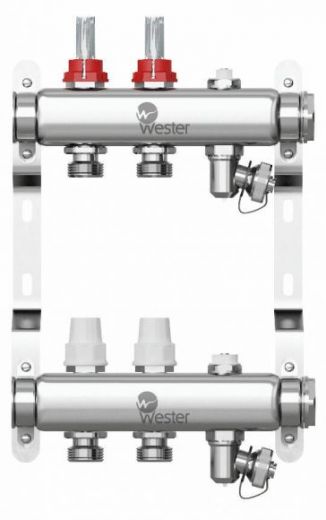 Коллектор из нержавеющей стали 1"-3/4 в сборе с расходомерами на 2 выхода Wester