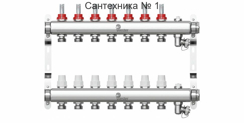 Коллектор из нержавеющей стали 1"-3/4 в сборе с расходомерами на 7 выходов Wester
