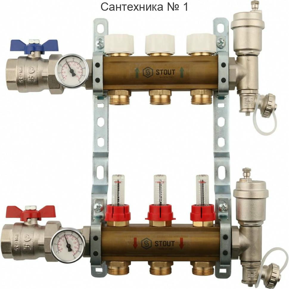 Коллекторная группа из латуни с расходомерами 3 выхода STOUT