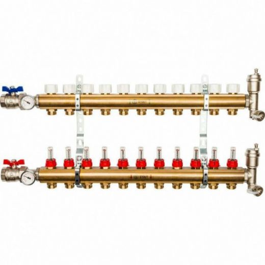 Коллекторная группа из латуни с расходомерами 11 выходов STOUT