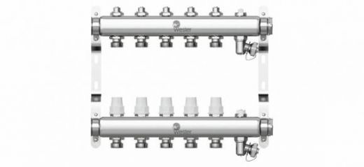 Коллектор из нержавеющей стали 1"-3/4 в сборе на 5 выходов с 2 заглушками Wester