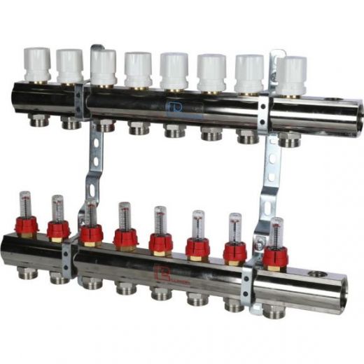 Коллекторная группа в сборе с расходомерами 1" на 8 выходов 3/4 ЕК Luxor CD 477