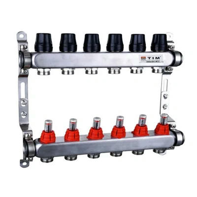 Коллекторная группа из нержавеющей стали с расходомерами 1" на 4 выхода 3/4" TIM