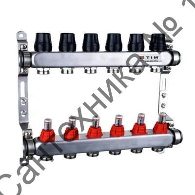 Коллекторная группа из нержавеющей стали с расходомерами 1" на 9 выходов 3/4" TIM