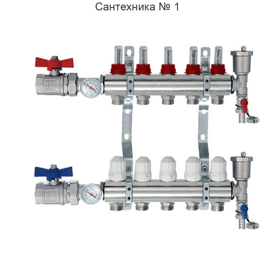 Коллекторная группа из латуни с расходомерами 1" на 6 выходов TIM