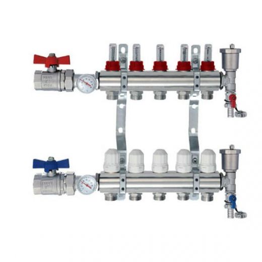 Коллекторная группа из латуни с расходомерами 1" на 9 выходов TIM