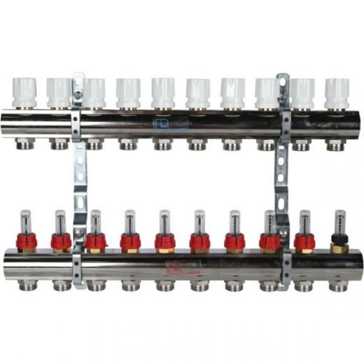 Коллекторная группа с расходомерами 1" на 10 выходов 3/4 ЕК Luxor CD 473M