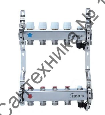 Коллекторная группа из нержавеющей стали без расходомеров 1" на 5 выходов 3/4" ZEISSLER