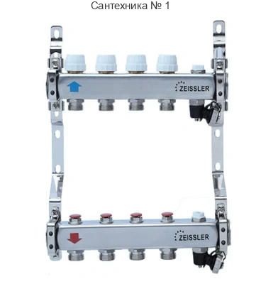 Коллекторная группа из нержавеющей стали без расходомеров 1" на 6 выходов 3/4" ZEISSLER