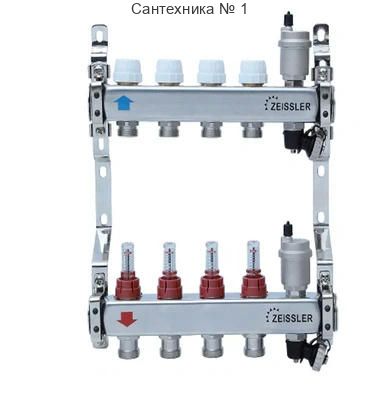 Коллекторная группа из нержавеющей стали с расходомерами 1" на 12 выходов 3/4" ZEISSLER