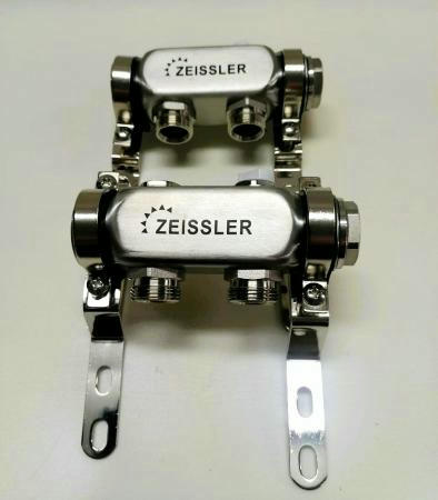 Коллекторная группа без запорных клапанов 1" на 2 выхода 3/4" ЕК ZEISSLER