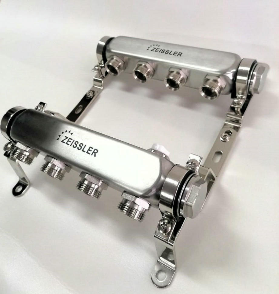 Коллекторная группа без запорных клапанов 1" на 4 выхода 3/4" ЕК ZEISSLER