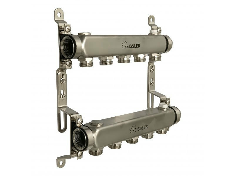 Коллекторная группа без запорных клапанов 1" на 5 выходов 3/4" ЕК ZEISSLER