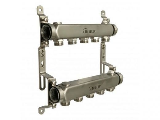 Коллекторная группа без запорных клапанов 1" на 5 выходов 3/4" ЕК ZEISSLER